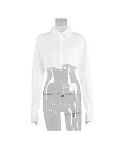 White Cropped Button Down Shirt - STYLE JUNKIE
