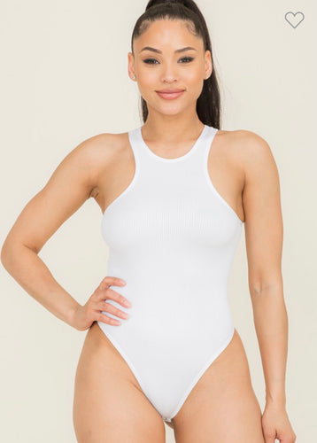 White Racer Back Bodysuit - STYLE JUNKIE