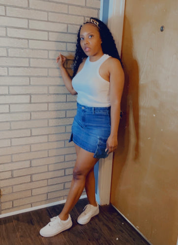 Side Pocket Denim Skirt - STYLE JUNKIE
